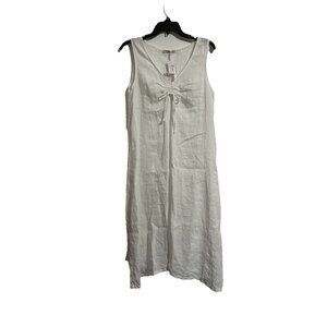 Made in Italy Puro Lino Linen Dress Womens Small Sleeveless Midi White New